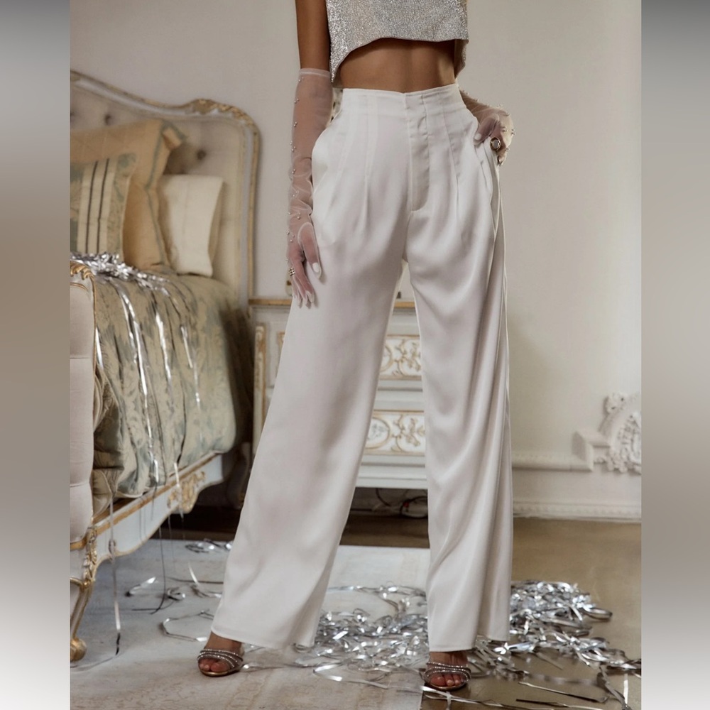 12th Tribe Halley White Satin Trousers